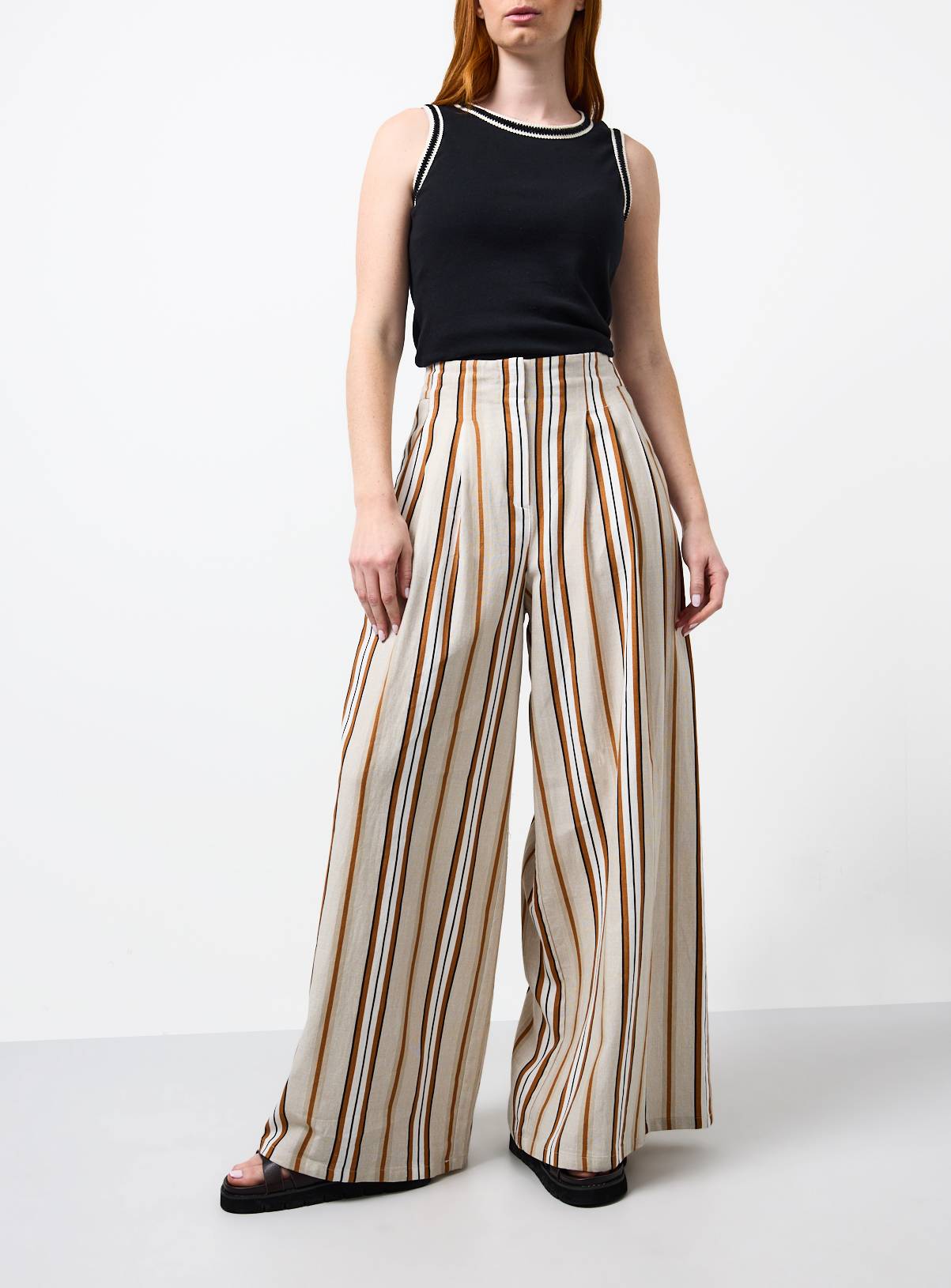 Smart Stripe Linen Blend Co-ord Wide Leg Trousers 12L - Image 1